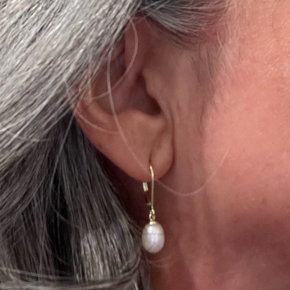 Girls Yellow Gold Handpicked Leverback Dangle Stud Pearl Earrings - Picture 7 of 8